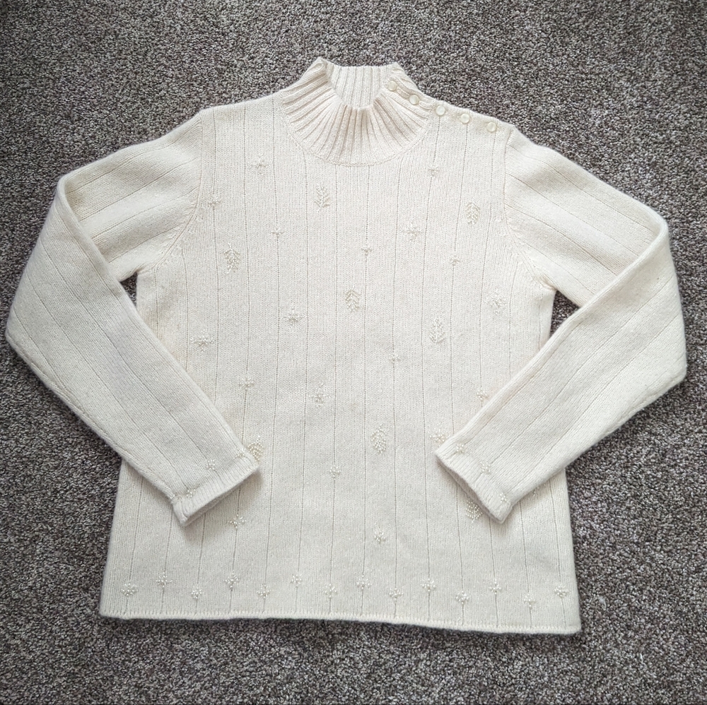 Lambswool Jones New York Sweater Women's S Fuzzy Pearl Snowflake Vintage